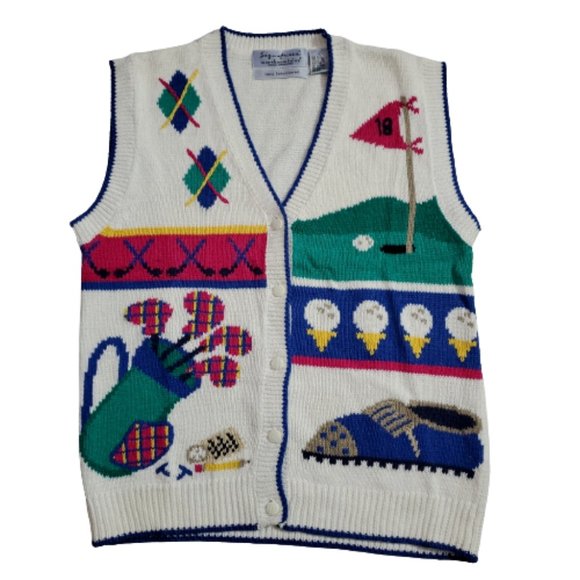 Northern Isles Sweaters - Vintage Northern Isles Women Golf Sweater Vest Large Hand Embroidered White NWOT